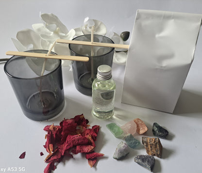 Make your own crystal candle gift set, includes scented oil, crystals and dried flowers