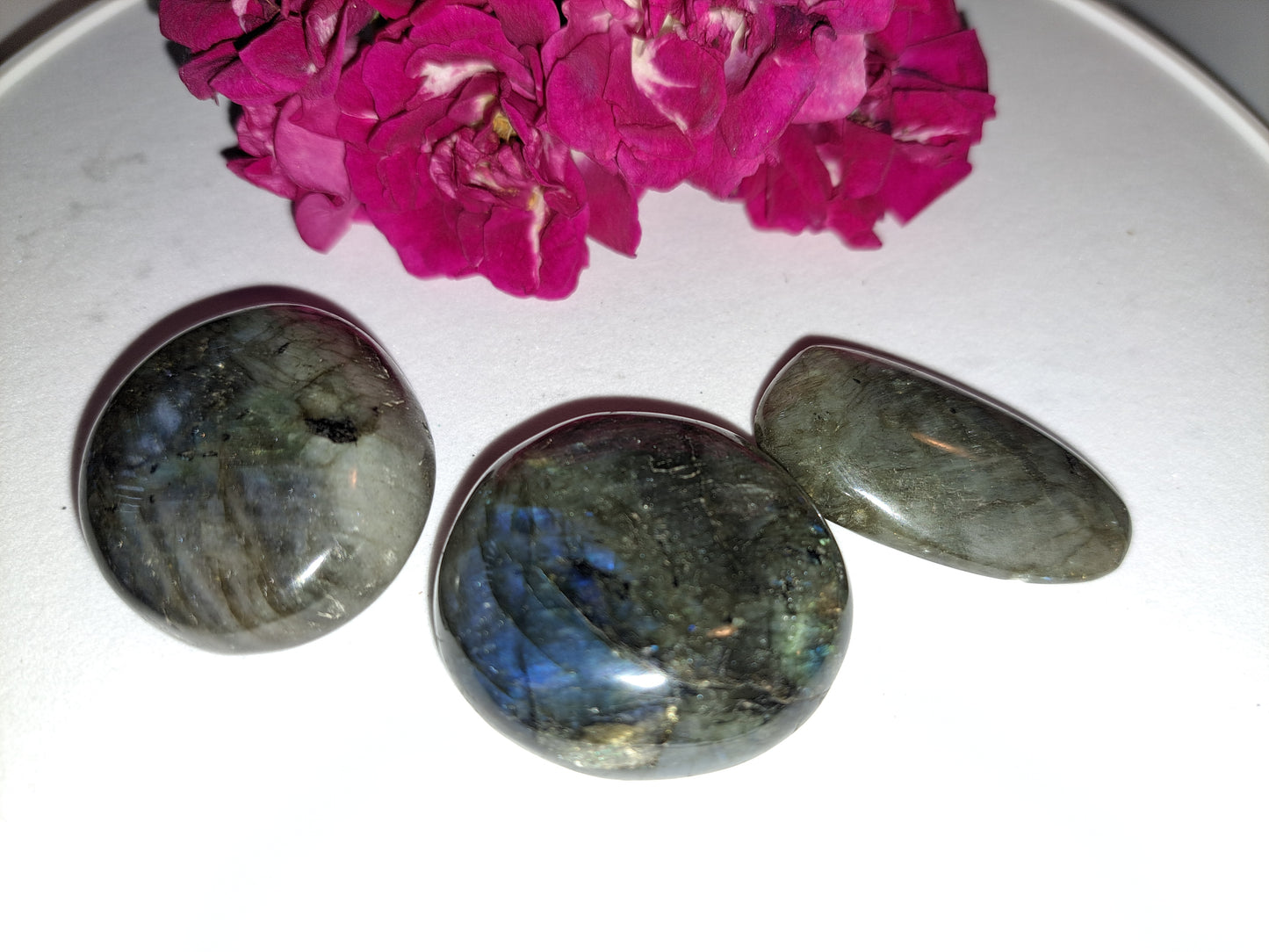 Gorgeous labrodite palm stones